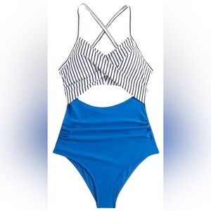 ONE PIECE CUT OUT SWIMSUIT WOMEN’S BATHING SUIT STRIPED ADJUSTABLE
